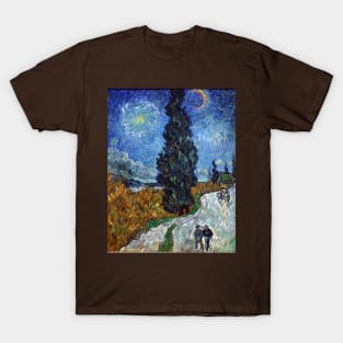 Vincent Van Gogh Cypress Tree with Moon and Star T-Shirt